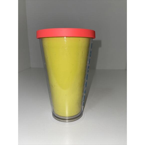 STARBUCKS Neon Yellow Coral Logo Summer Cold Cup Acrylic Tumbler 16 Oz No Straw - Picture 4 of 9